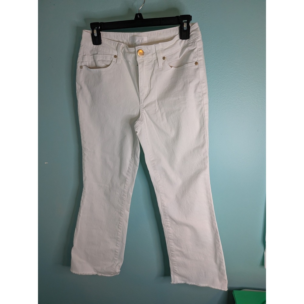 1822 Denim Womens White Cropped Flare Raw Hem Stretch Jeans Size 6 Mid Rise
